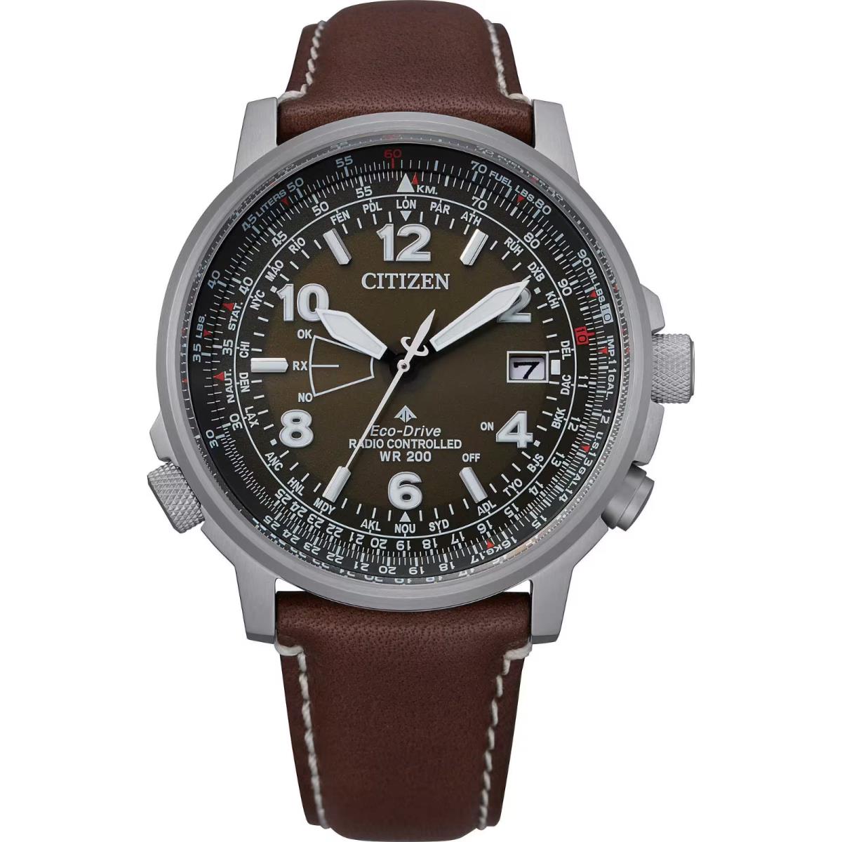 Citizen Promaster Eco-drive Air Skyhawk Sapphire CB0240-29X Leather Strap Watch - Brown Dial, Brown Band, Silver Bezel