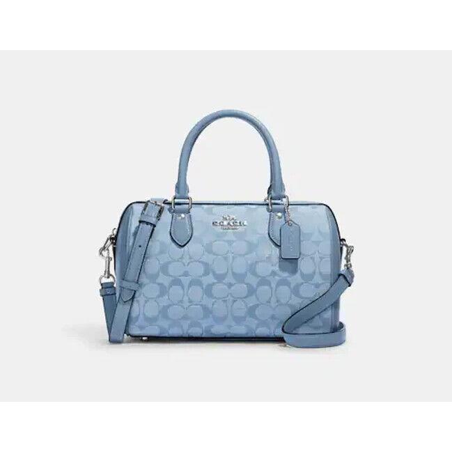 Coach Denim and Pebble Leather Signature Chambray Rowan Satchel