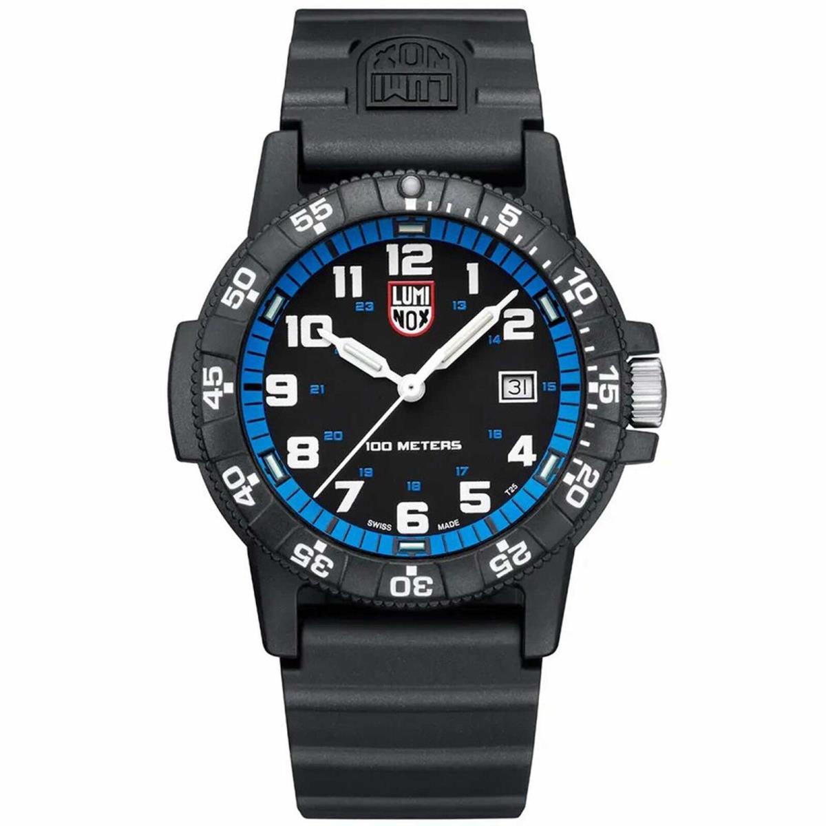 Luminox Men`s Watch Leatherback Sea Turtle Giant Quartz Date Display XS.0324 - Dial: Black, Blue, Band: Black