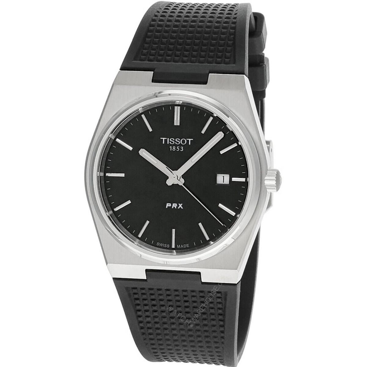 Tissot Prx Quartz 40MM Black Dial Rubber Men`s Watch T137.410.17.051.00 - Black Dial, Black Band, Silver Bezel