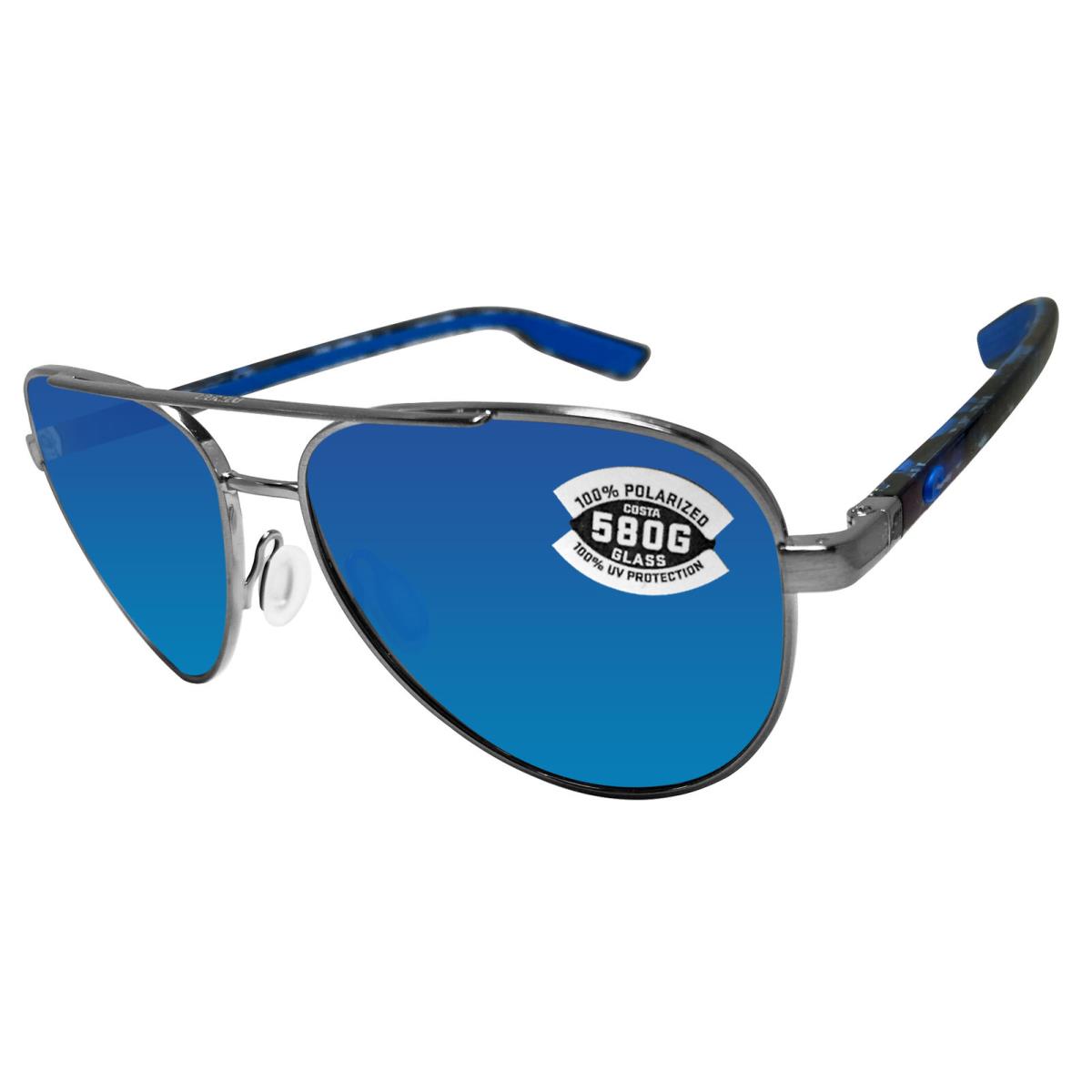 Costa Del Mar Peli Brushed Gunmetal Frame Blue Mirror 580 Glass Polarized Lens