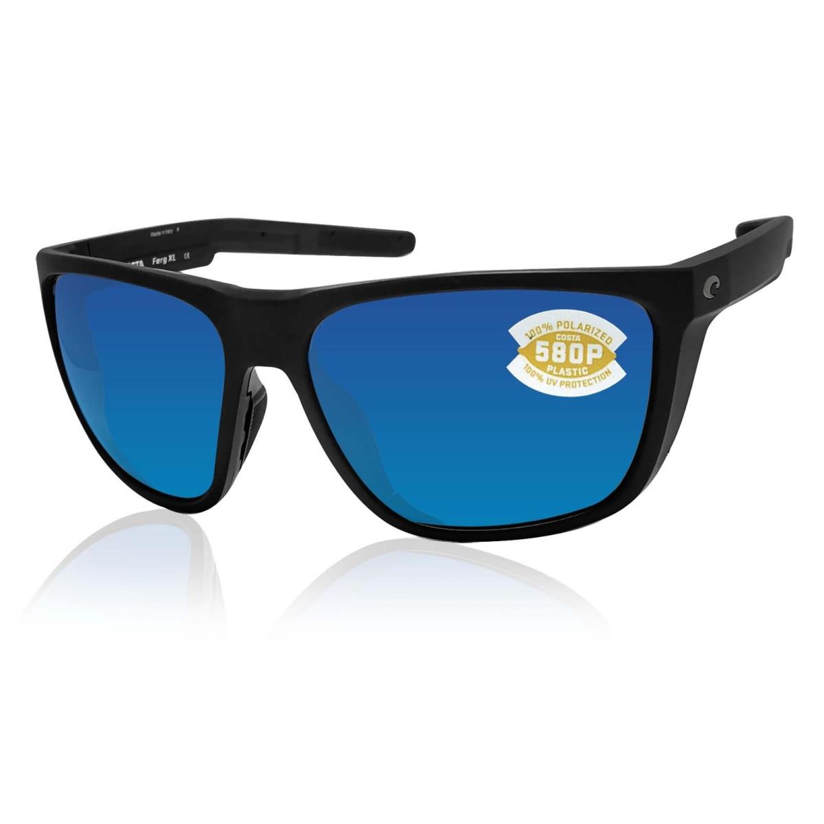 Costa Del Mar Ferg XL Sunglasses Black Frame Blue Mirror 580P Plastic Lens