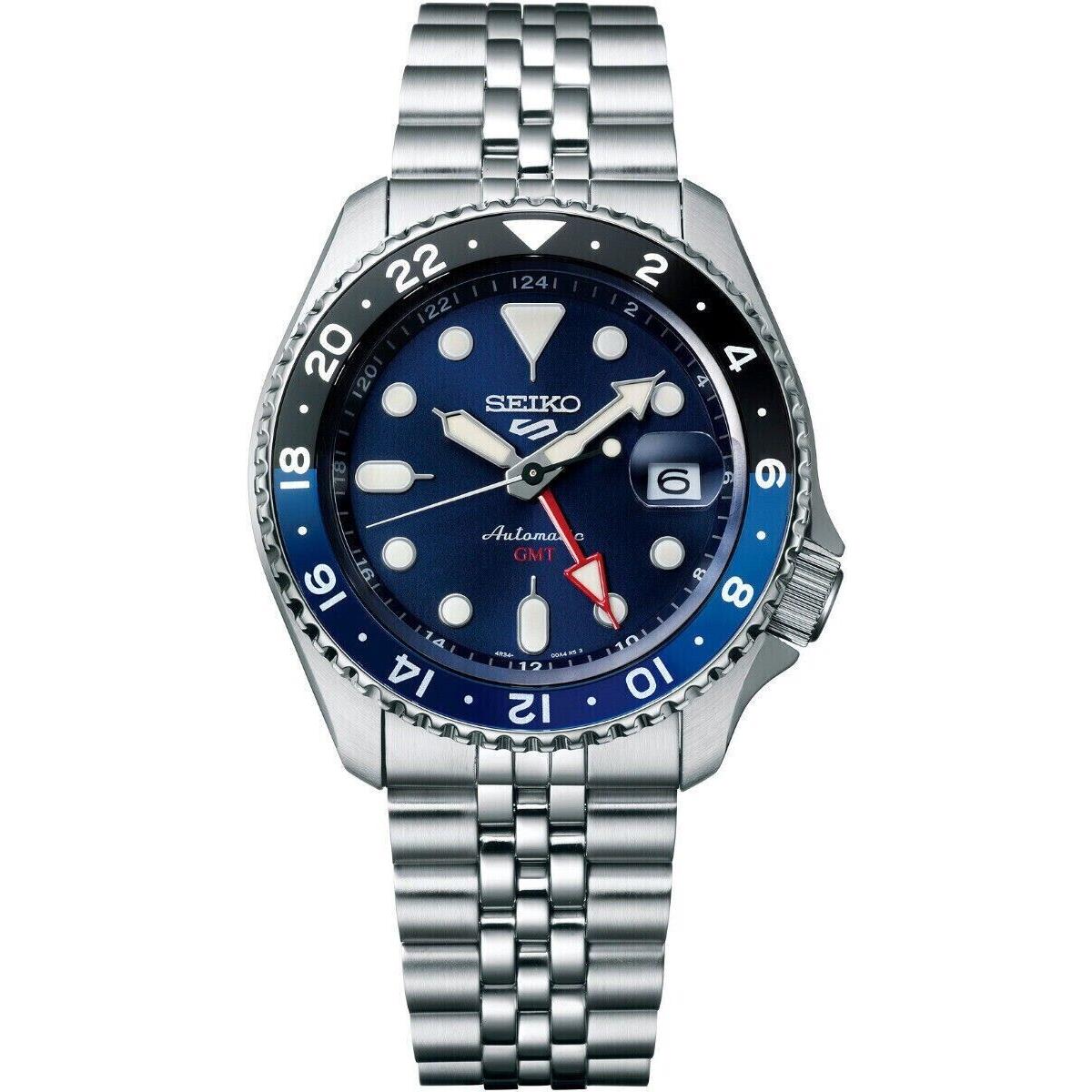 Seiko Men`s 5 Sports Automatic Gmt Stainless Steel Blue Dial Watch SSK003