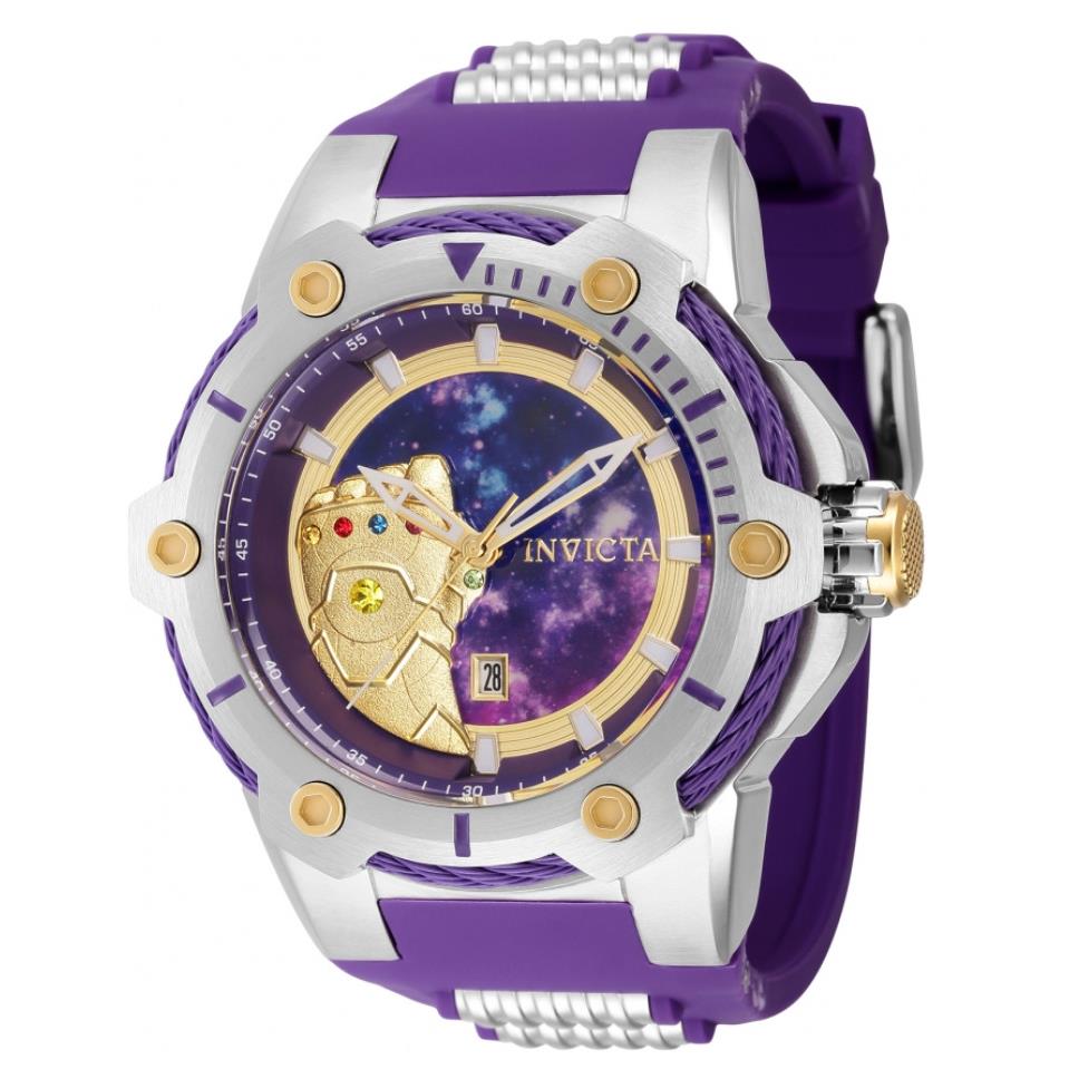 Invicta Bolt Marvel Thanos Infinity Gauntlet Men 52mm Limited Quartz Watch 43831 - Dial: Blue, Gold, Multicolor, Purple, White, Yellow, Band: Purple, Bezel: Gold, Purple, Silver