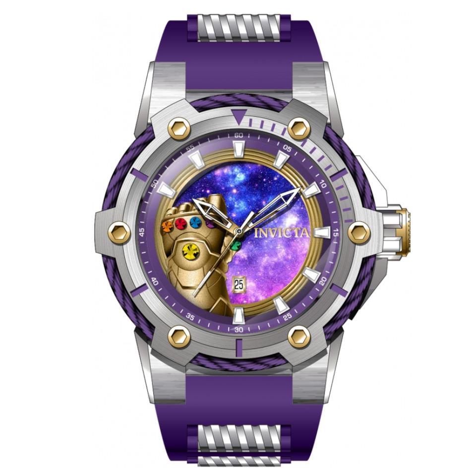 Invicta Bolt Marvel Thanos Infinity Gauntlet Men 52mm Limited Quartz Watch 43831 - Dial: Blue, Gold, Multicolor, Purple, White, Yellow, Band: Purple, Bezel: Gold, Purple, Silver
