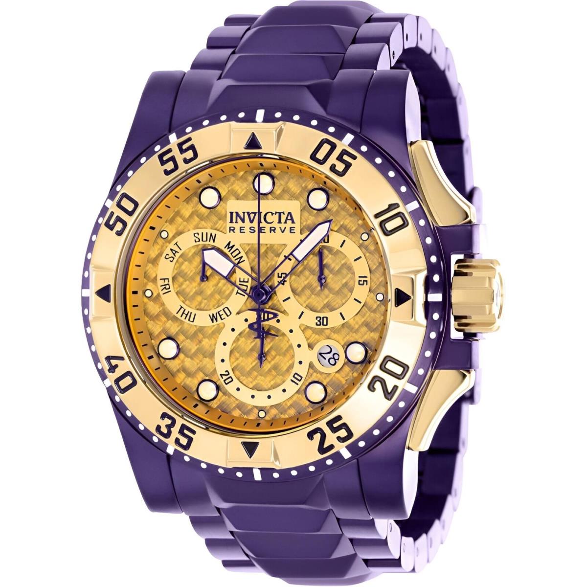 Invicta Men`s Watch Reserve Excursion Chrono Gold Dial Purple Bracelet 38337