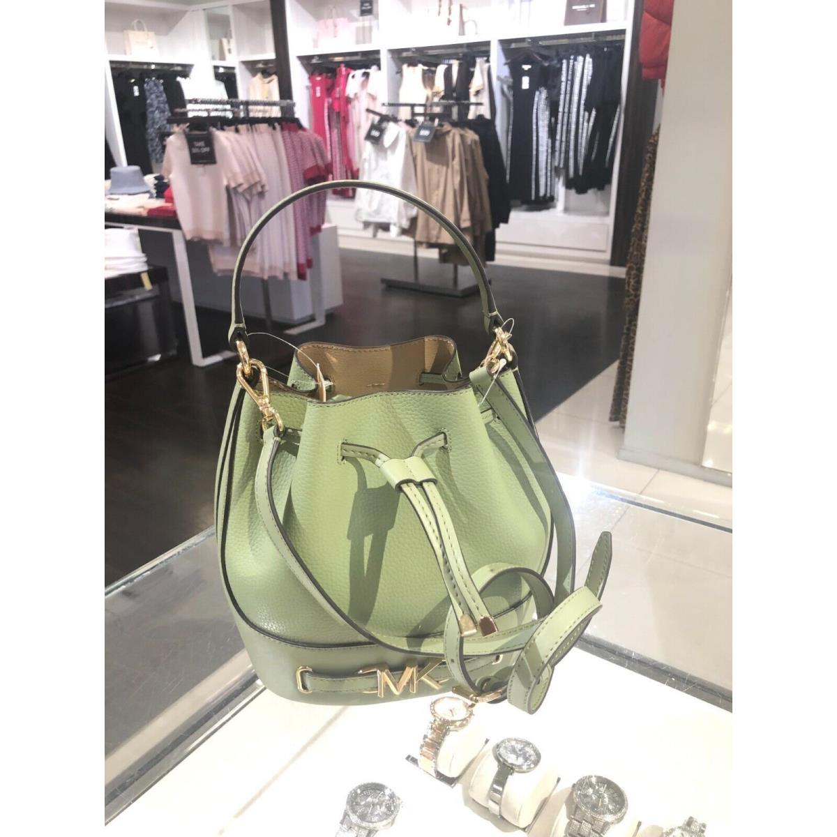 Michael Kors Reed Medium Drawstring Bucket Messenger Handbag Purse Bag Crossbody LIGHT SAGE