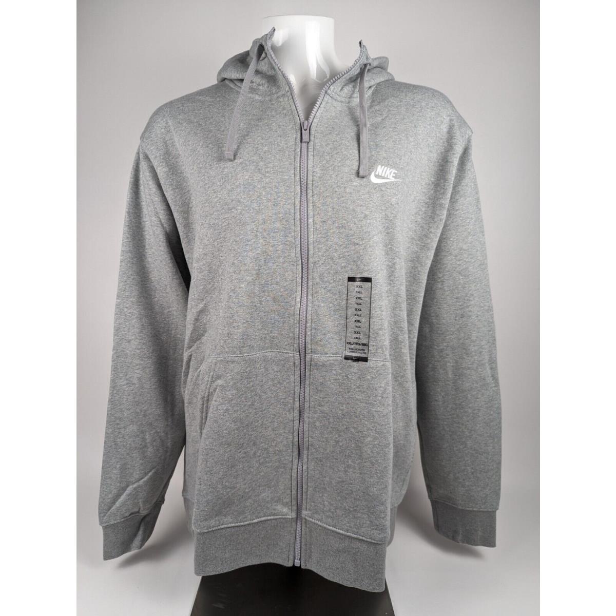 Nike Club Fleece Full-zip Hoodie Grey White BV2645-063 Men`s Size 2XL-Tall