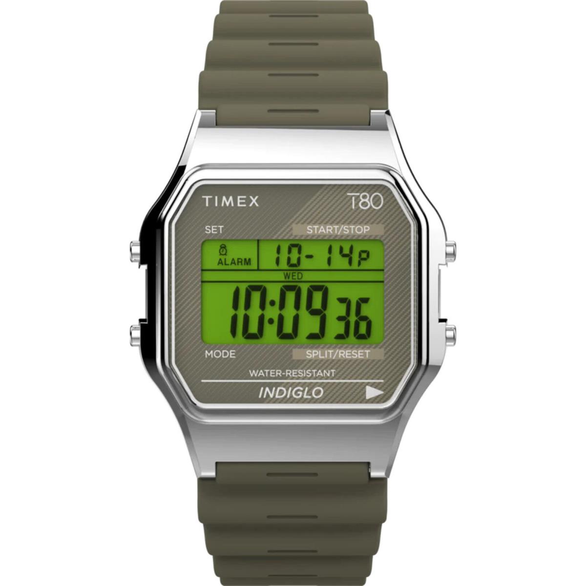 Timex T80 TW2V41100 Unisex Digital Chronograph Watch Green Resin Strap