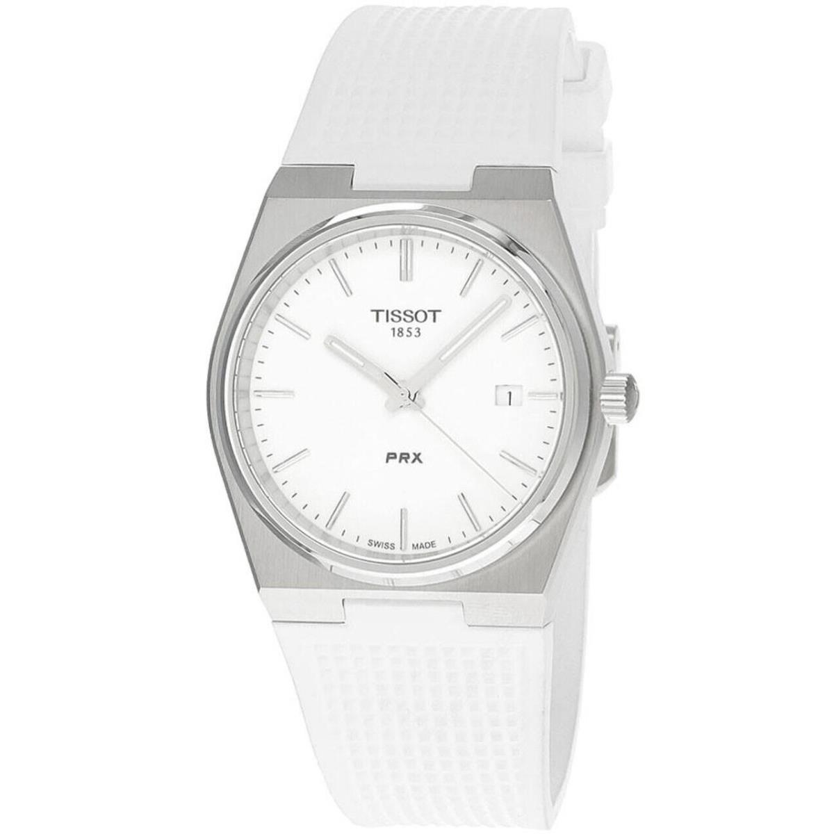 Tissot Prx 40MM Quartz White Dial Rubber Men`s Watch T137.410.17.011.00 - Dial: White/Fully Luminous Dial, Band: Silver, Bezel: Silver