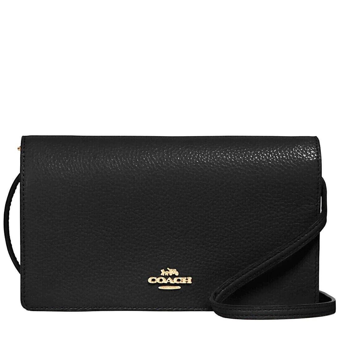 Coach Anna Leather Foldover Crossbody Clutch - Black Pebbled Leather 3037