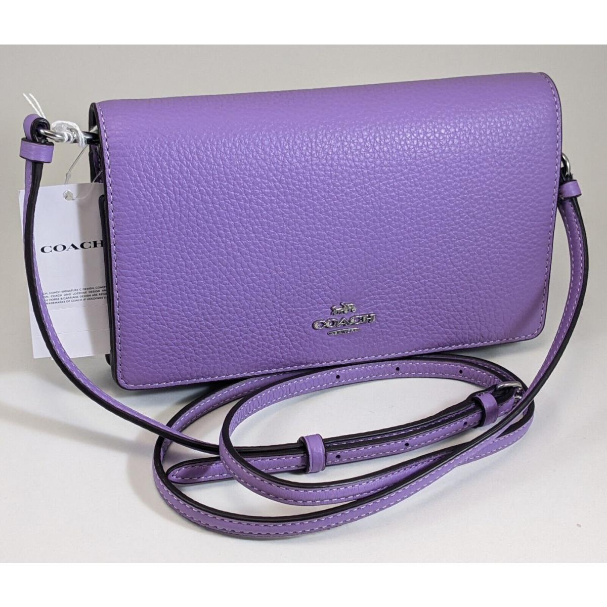 Coach Foldover Clutch Crossbody Style 3037 Anna Pebble Leather Iris / Lilac