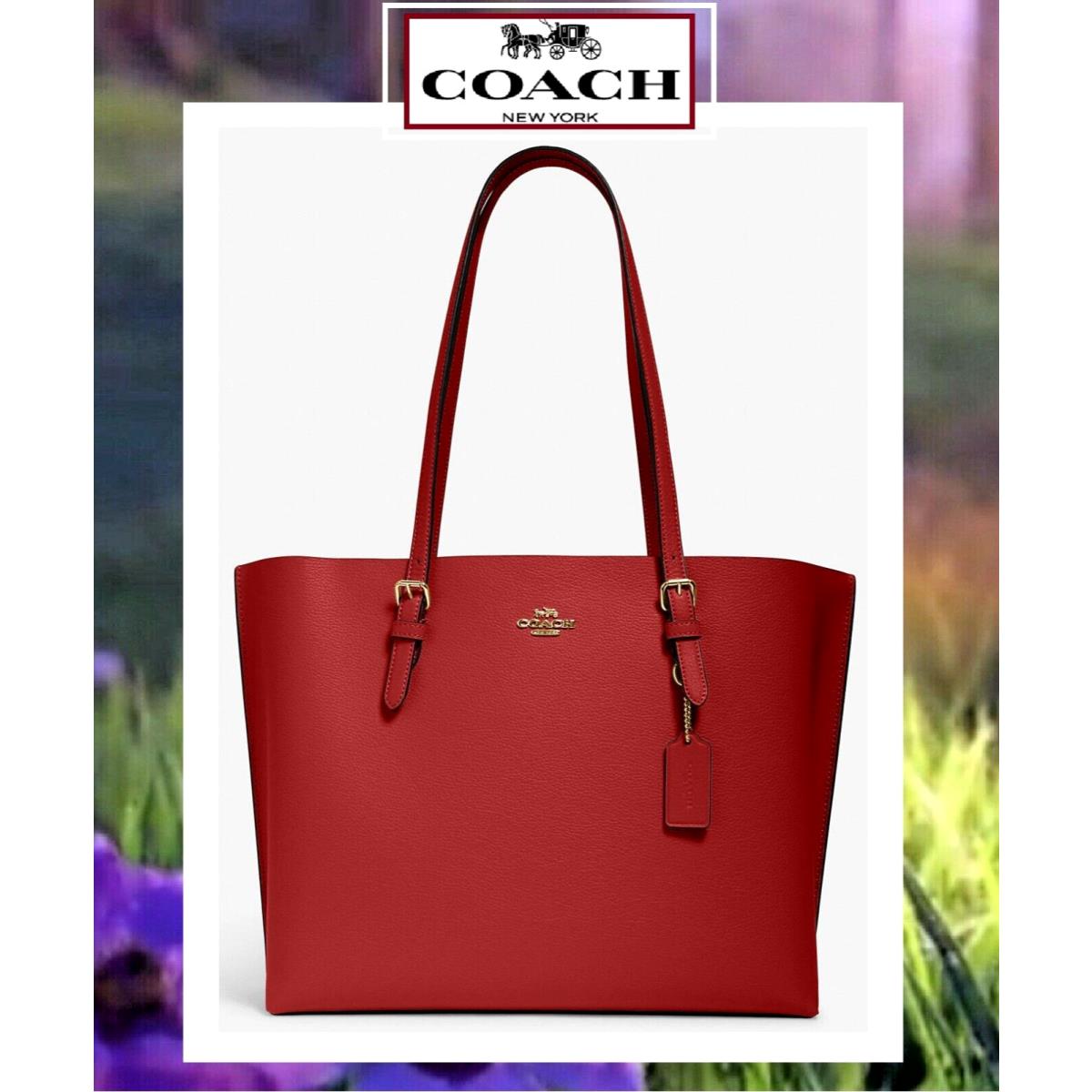 Coach Mollie 1671 Large Tote Shoulder Bag In Red Apple Pebbled Leather Gold