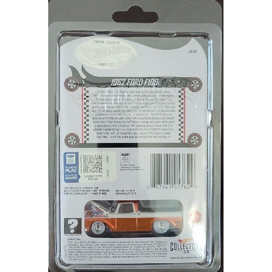 2022 Hot Wheels Redline Club 1962 Ford F100 Orange 24529/25000