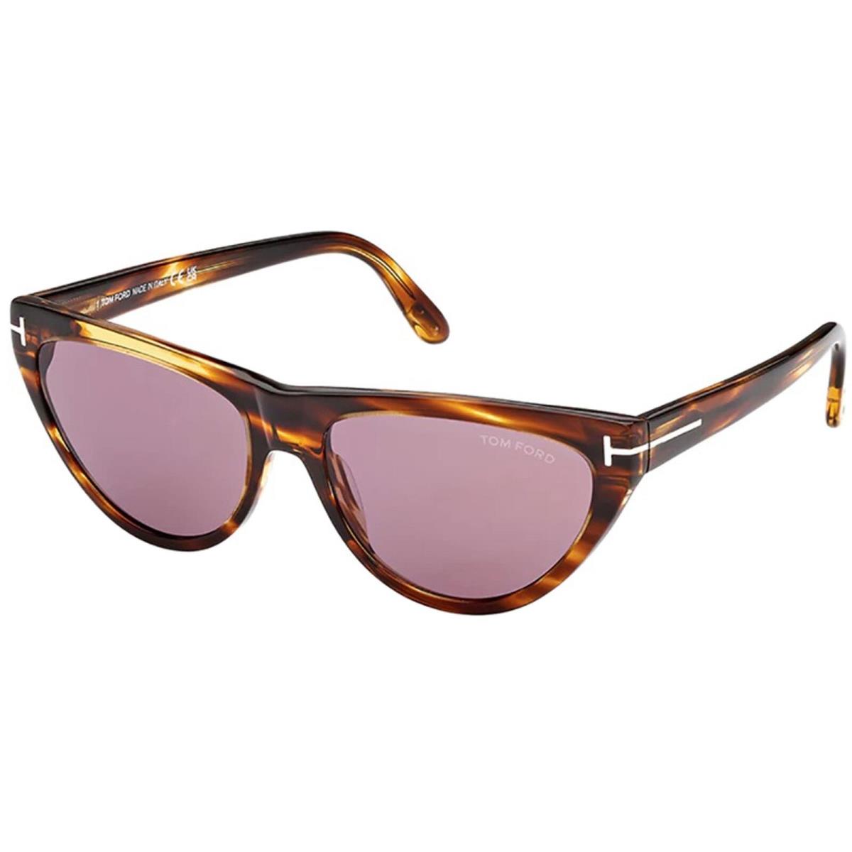 Tom Ford Women`s Sunglasses Amber-02 Violet Lens Havana Cat Eye Frame FT0990 55Y