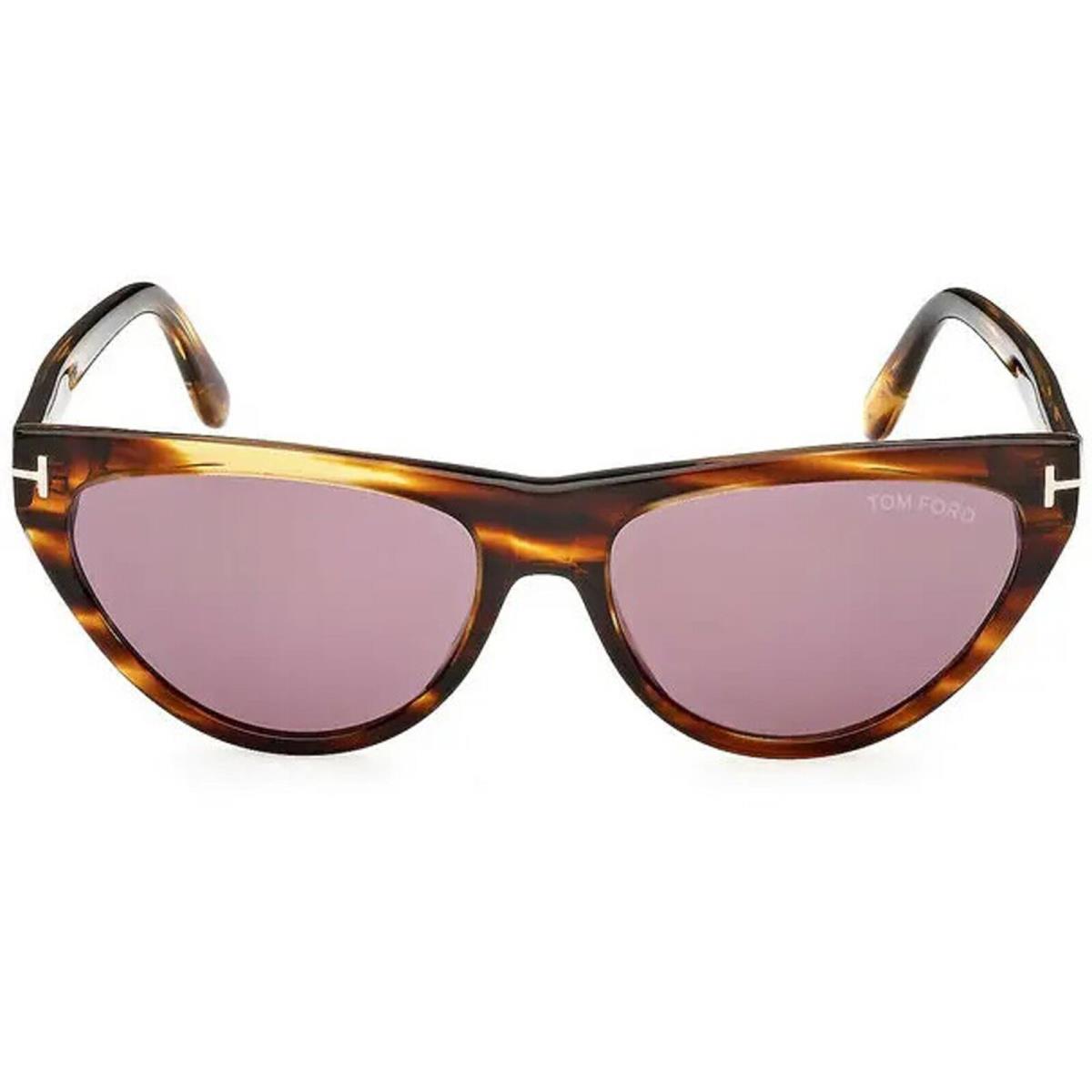 Tom Ford Women`s Sunglasses Amber-02 Violet Lens Havana Cat Eye Frame FT0990 55Y