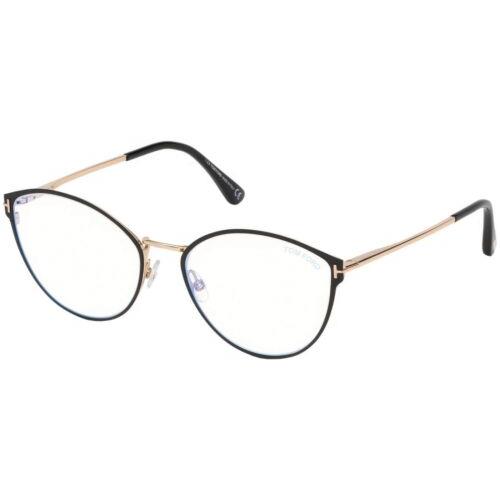 Tom Ford FT5573-B-005 Black Gold Cat Eye Women`s Designer Eyeglasses Frame 55 mm