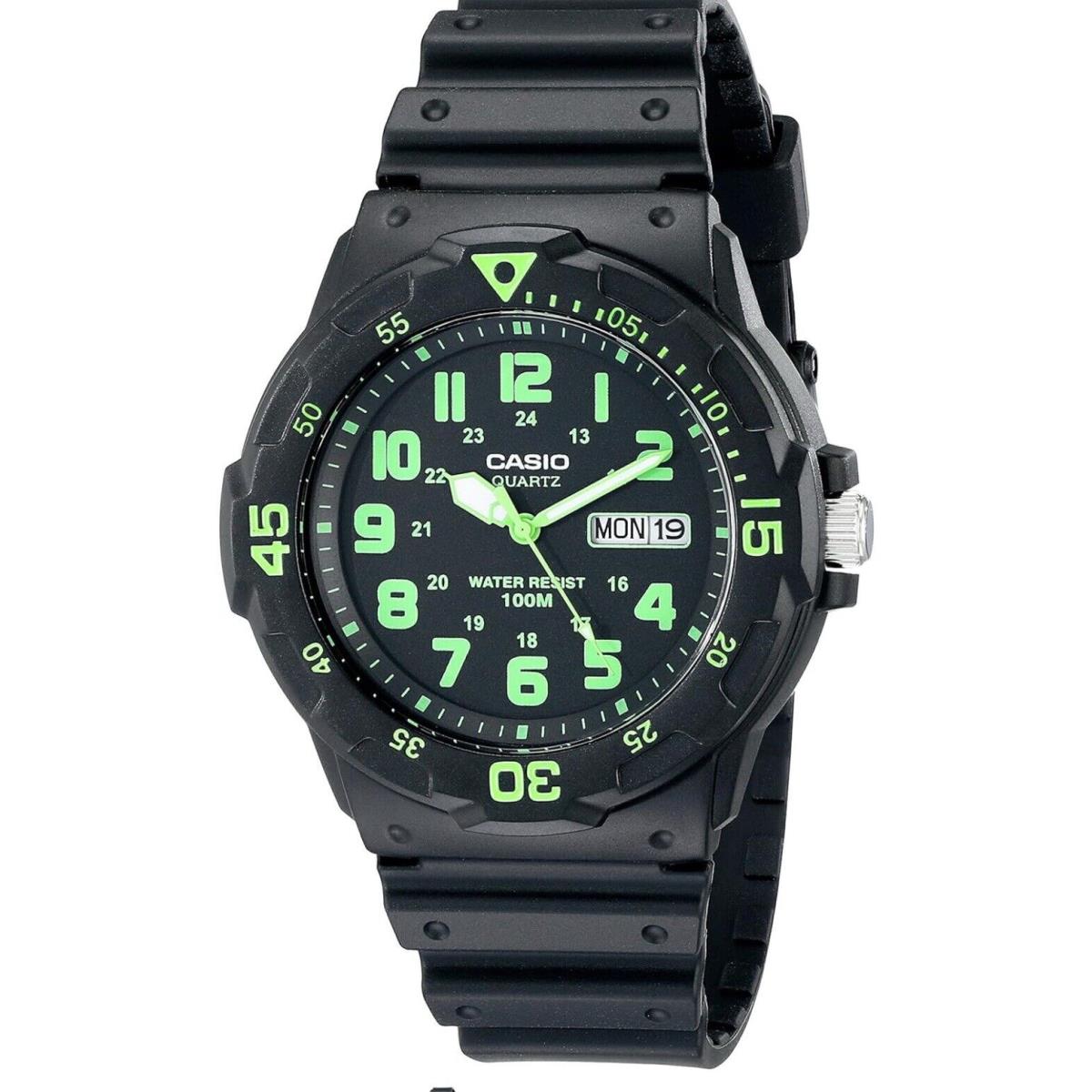 Casio MRW-200H-3BV Analog Watch Green Black 100M WR Day and Date Neo Display