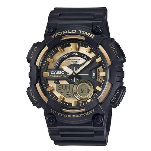 Casio Men`s Quartz World Time Black Gold 48mm Ana-digital Watch AEQ110BW-9AV