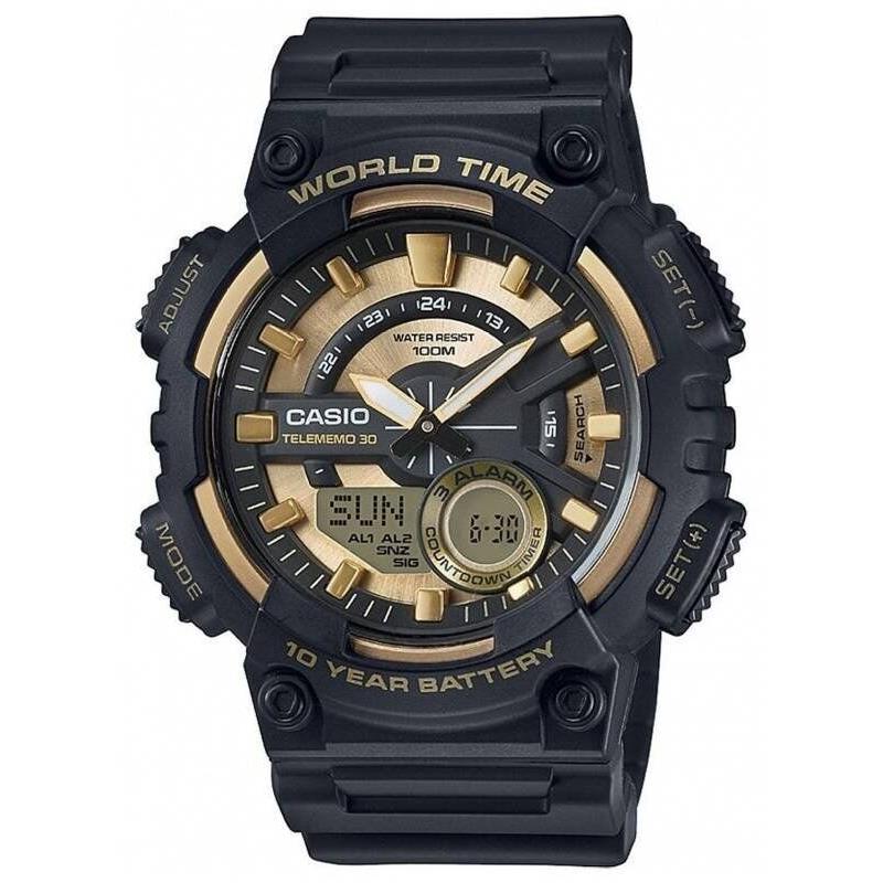 Casio AEQ-110BW-9AV Mens Black 100M World Time Digital/ Analog Sports Watch