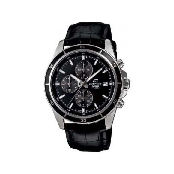 Casio Edifice Chronograph Black Dial EFR-526L-1AVU Leather Belt Men`s Watch