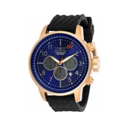 Invicta S1 Rally Men`s Watch Round Blue Dial Chronograph Rose Gold Tone Japan M - Dial: Blue, Band: Black, Bezel: Rose Gold