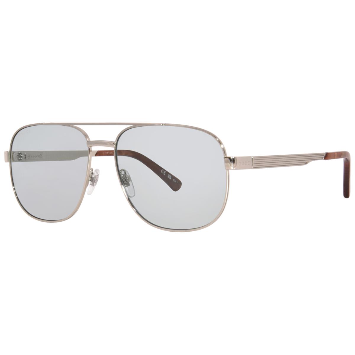 Gucci GG1223S 004 Sunglasses Men`s Silver/green Lenses Pilot Shape 60mm