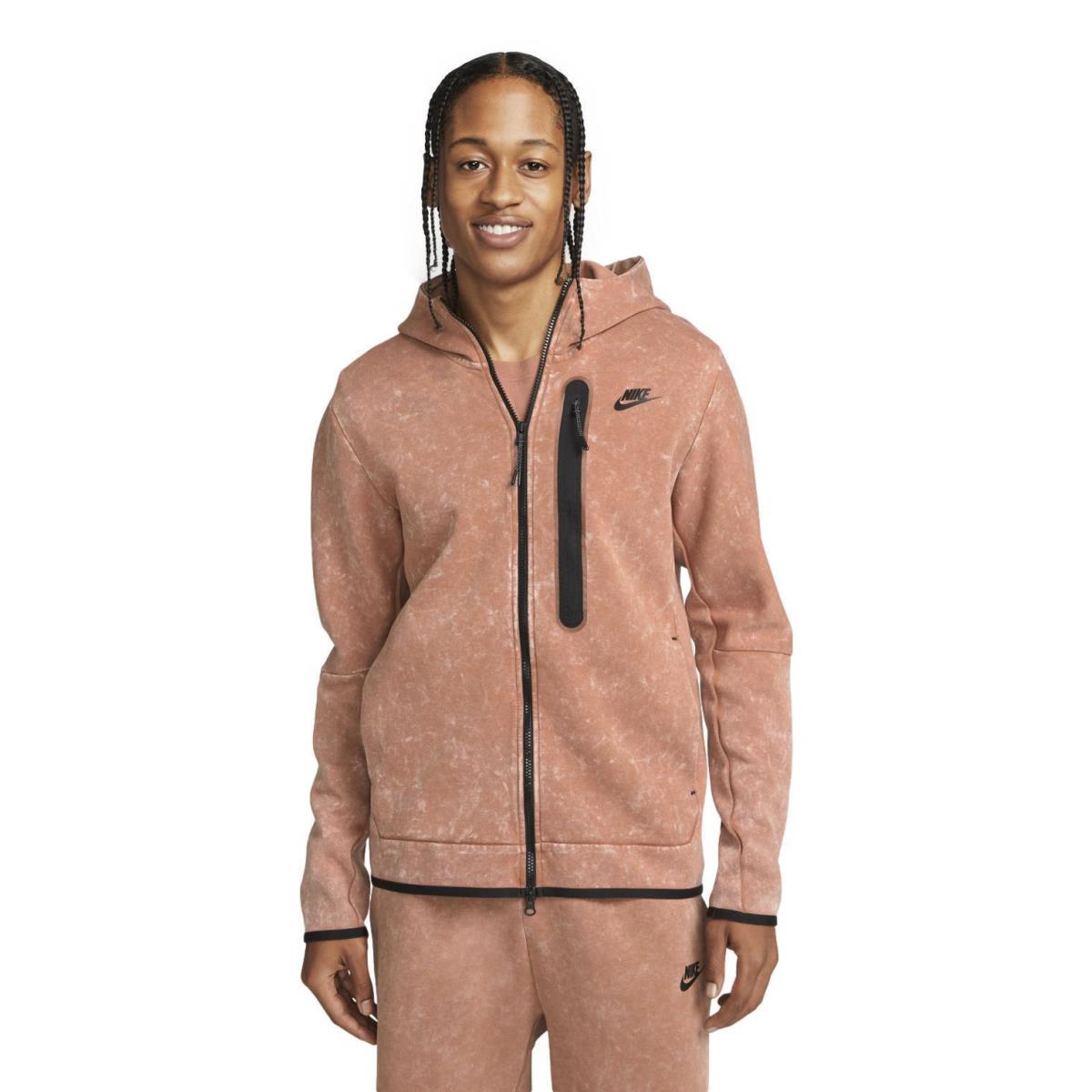 Nike Men`s Tech Fleece Washed Full-zip Hoodie Jacket Mineral Clay DM6515-215