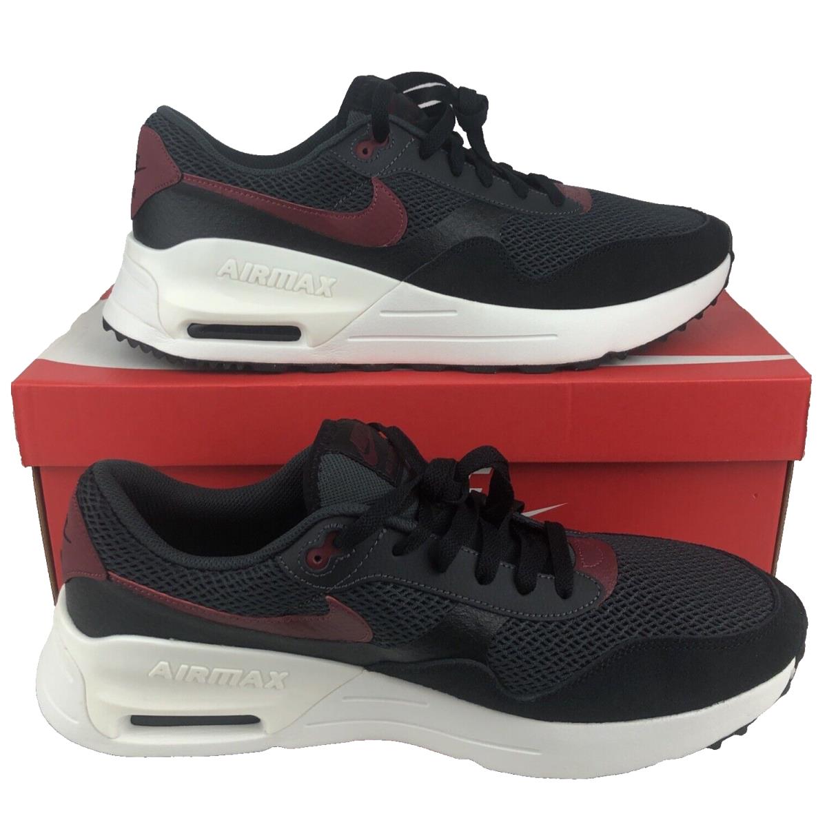 Nike Air Max System Men`s Size 9 Shoes Black Red White DM9537-003 Running