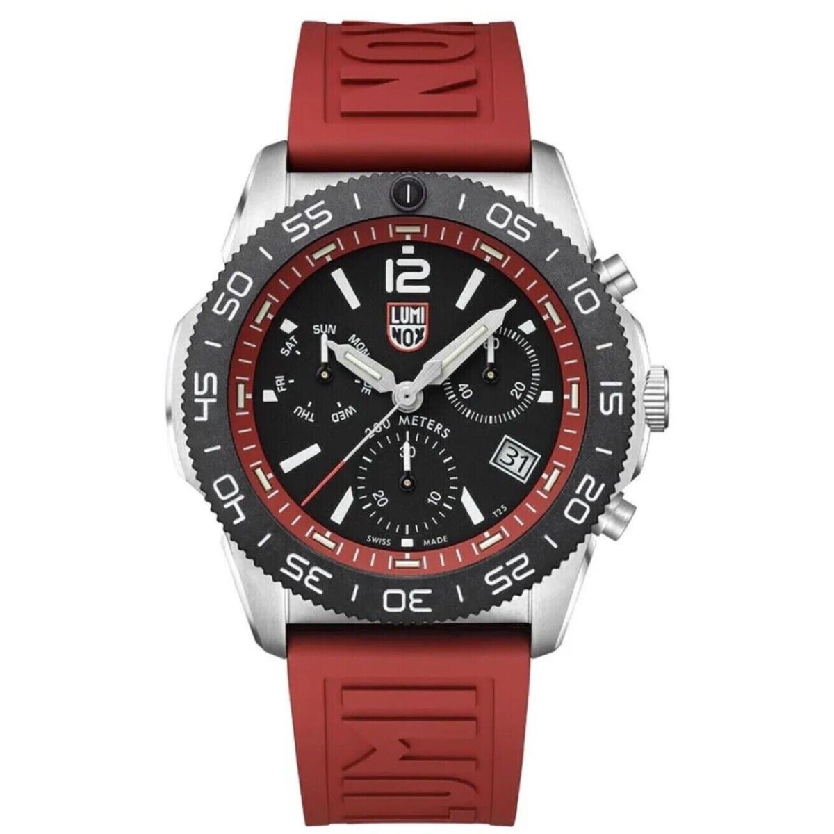 Luminox Pacific Diver XS.3155 Chrono 44mm Red Rubber Steel Men`s Swiss Watch