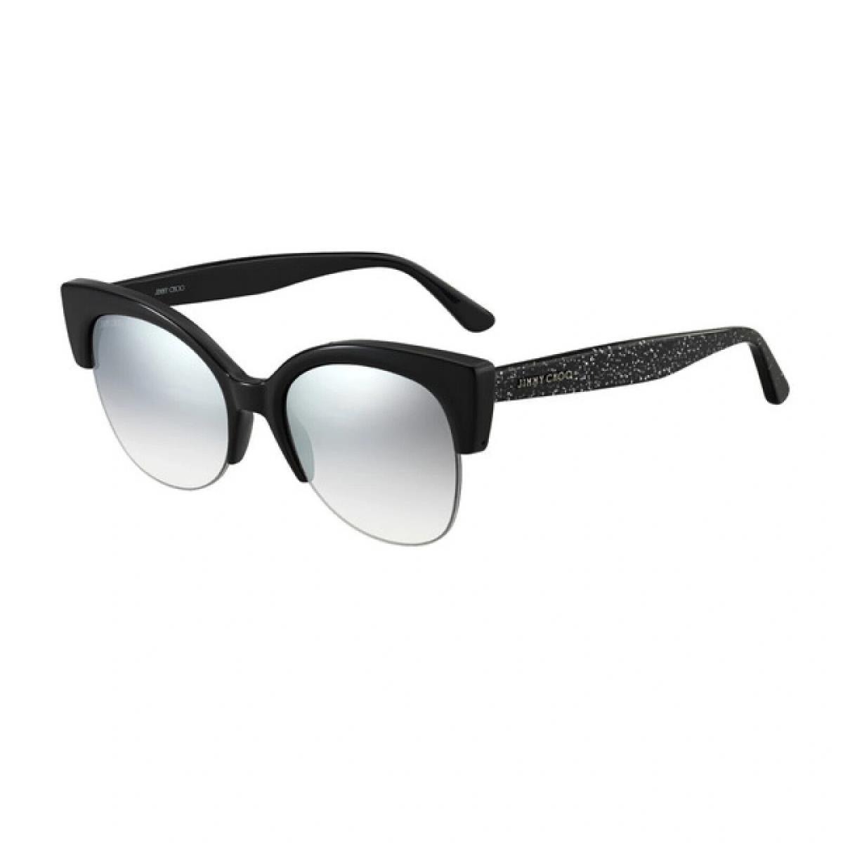 Jimmy Choo Priya/s Cat Eye Sunglasses NS8 IC Shiny Black Glitter / Silver 56