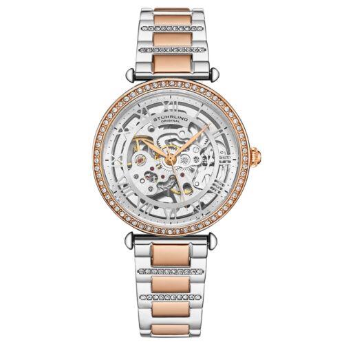 Stuhrling 4023 2 Automatic Skeleton Crystal Accents Bracelet Womens Watch