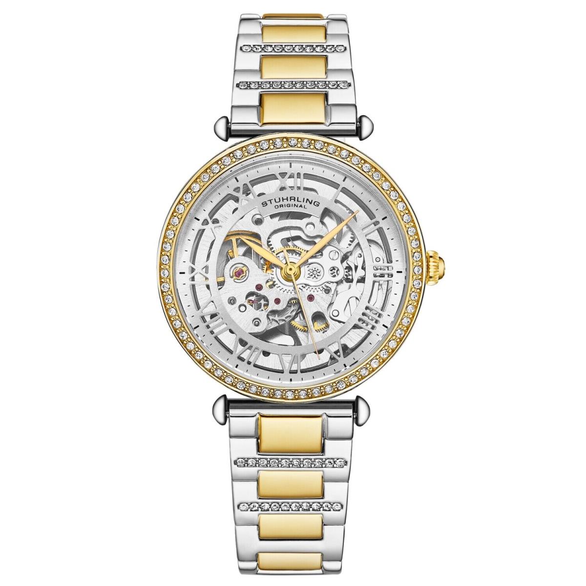 Stuhrling 4023 2 Automatic Skeleton Crystal Accents Bracelet Womens Watch