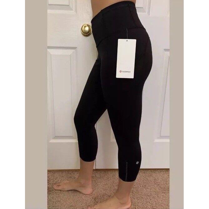 Lululemon Size 6 Fast Free HR Crop 19 Black Blk Run Speed Wunder Stuff Yoga