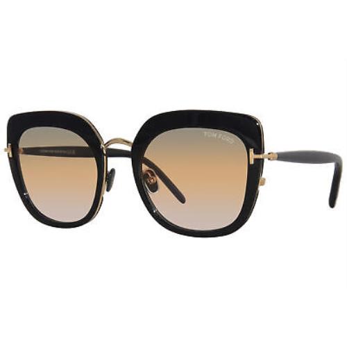 Tom Ford Virginia TF945 01B Sunglasses Women`s Black/rose Gold/grad Smoke 55mm