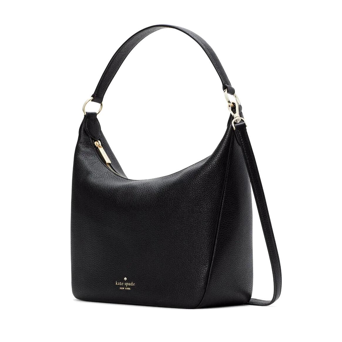 New Kate Spade Leila Hobo Shoulder Bag Pebble Leather Black - Exterior: Black