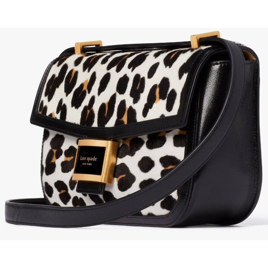 Kate Spade Katy Shoulder Bag Leopard Calf Hair Black Leather Leopardo K8825