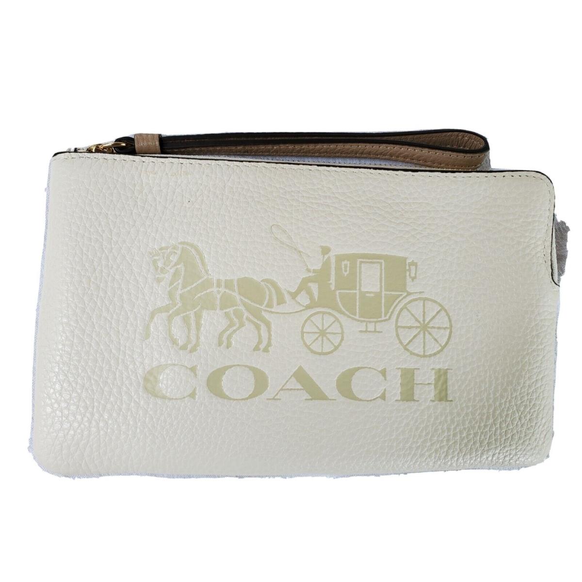 Coach Horse & Carriage Horse Carriage Large Corner Zip Wristlet:nwt C4464 Chalk Vanilla Cream