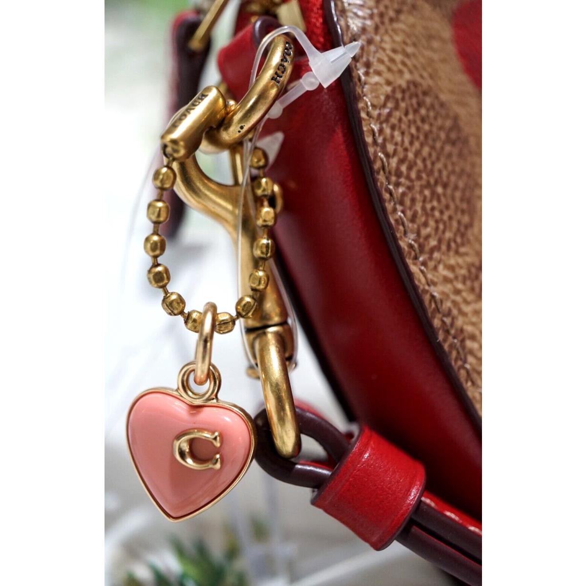 Coach Signature Coated Canvas W/heart Print Coin Purse Wristlet In Tan Red, - Coach bag - Red Apple Handle/Strap, Gold Hardware, Tan Red Apple  Exterior