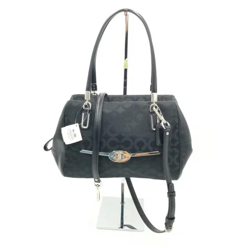 Coach Sateen Signature C Optic Black Crossbody Bag W/turnlock Detail Zip Top