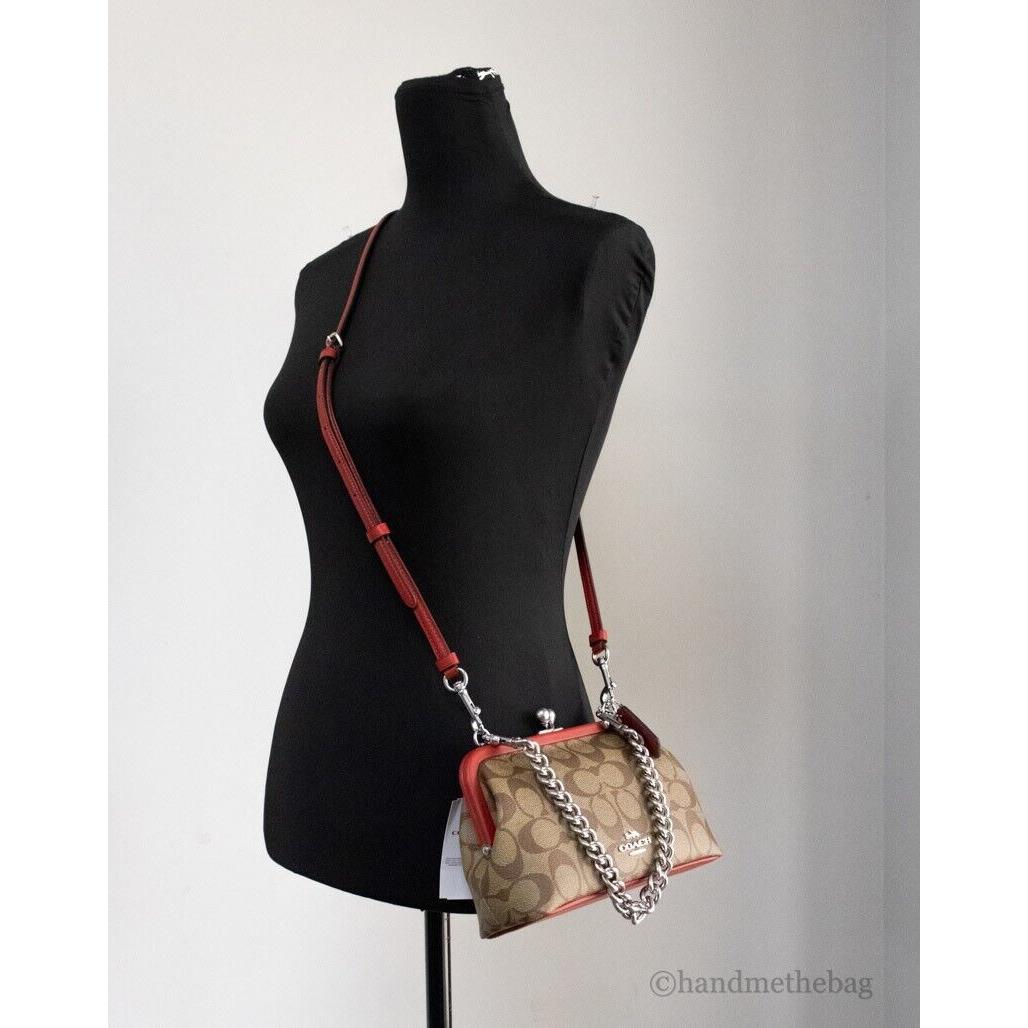 Coach  bag  Nora - Red Handle/Strap, Silver Hardware, Khaki Exterior 0