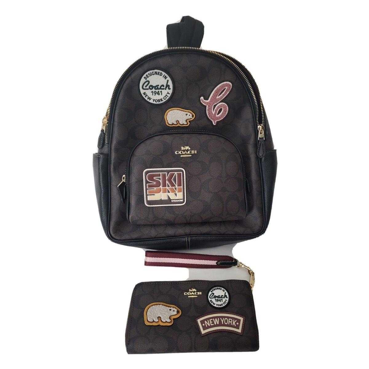 Set-coach Court Backpack In Signature Canvas W/ski Patches + Wallet In Signature