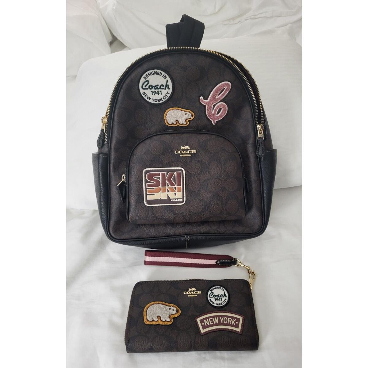 Set-coach Court Backpack In Signature Canvas W/ski Patches + Wallet In Signature