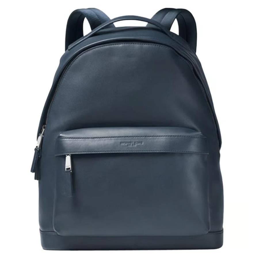 Michael Kors Navy Zip Top Logo Leather Backpack