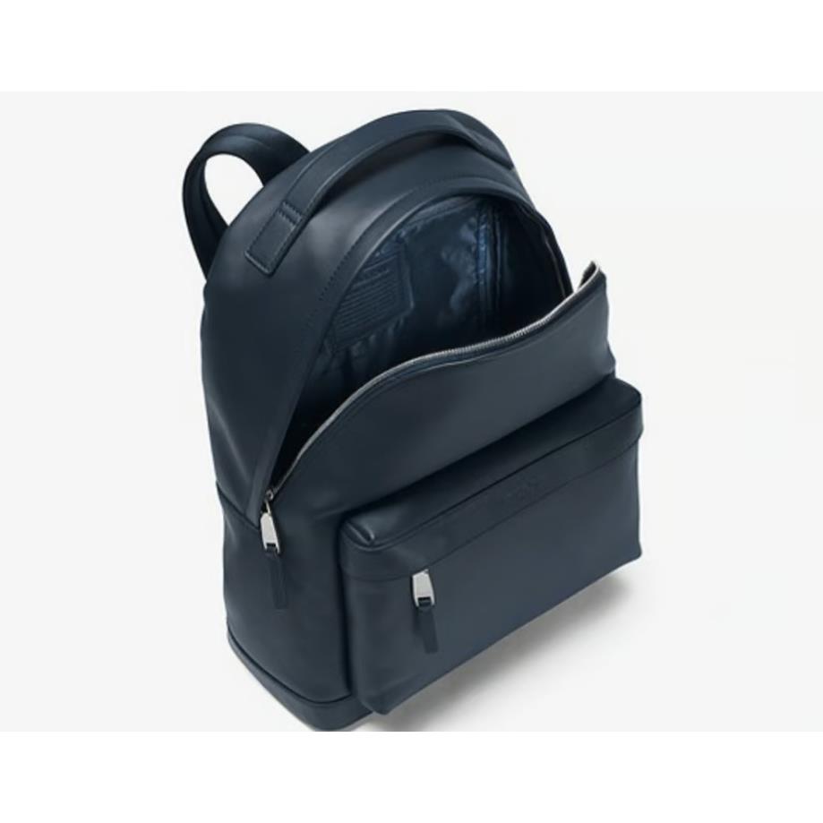 Michael Kors Navy Zip Top Logo Leather Backpack