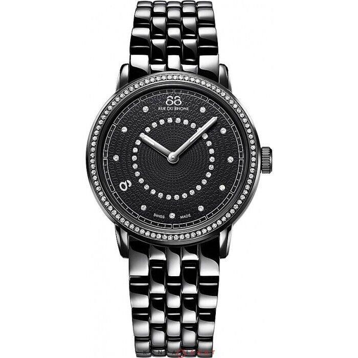 88 Rue Du Rhone 19235878 Women`s Dress Double 8 Origin Diamond Black Dial Watch - Black, Dial: Black, Band: Black
