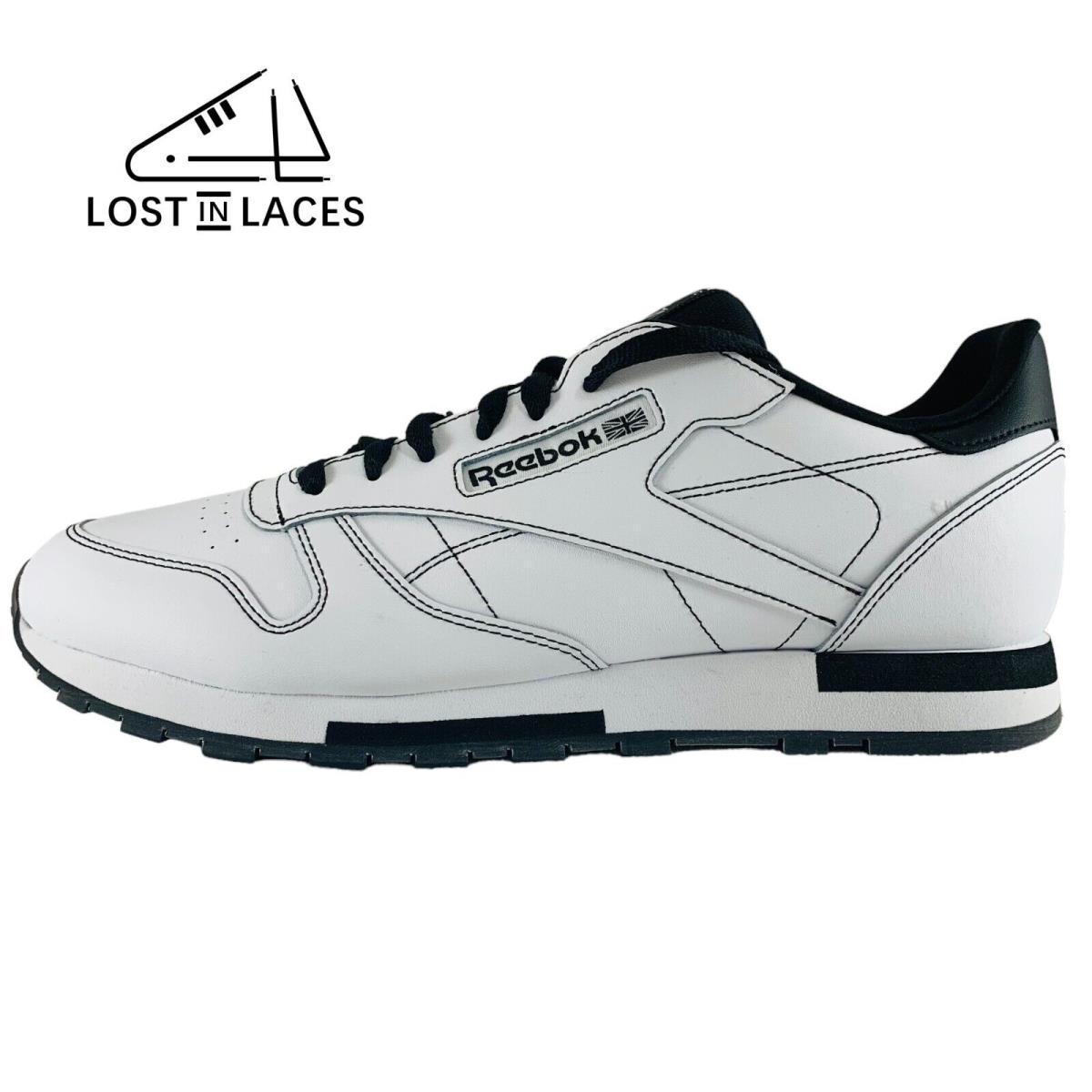 Reebok Classic Leather White Black Sneakers Shoes GW0148 Men`s Sizes - White