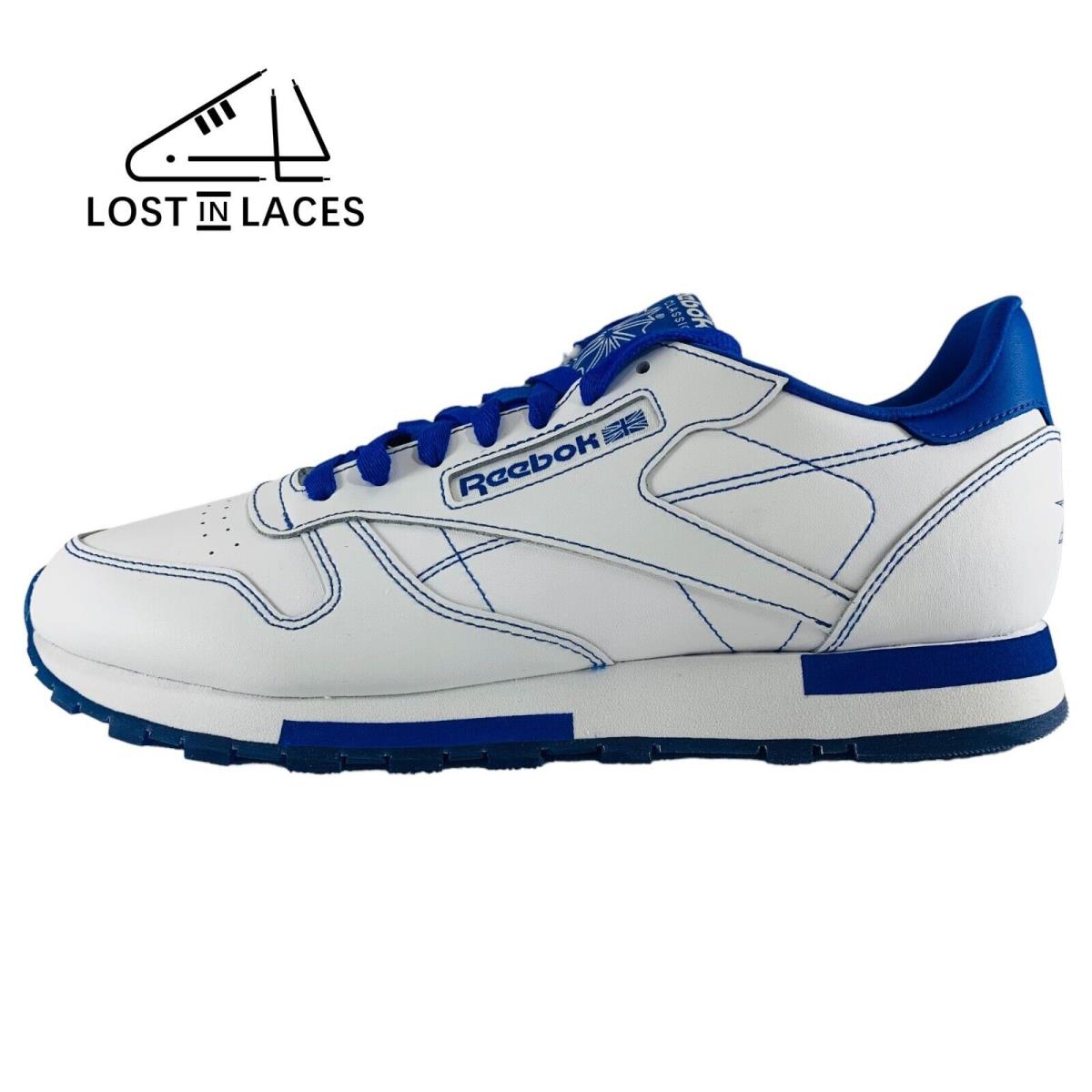 Reebok Classic Leather White Blue Sneakers Shoes GW0149 Men`s Sizes