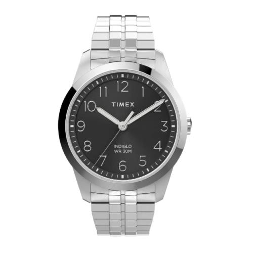 Men`s Timex Chronograph Quartz Stainless Steel Black Dial Watch TW2V04400 - Dial: Black, Band: Silver