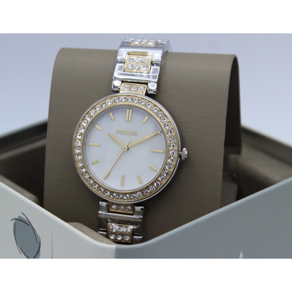 Fossil Karli Silver Gold Crystals Mop Women`s BQ3884 Watch